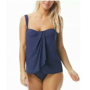 NEW Coco Reef Navy Blue Tankini Top Size 10 34D Loose Fly away Layered Swimsuit